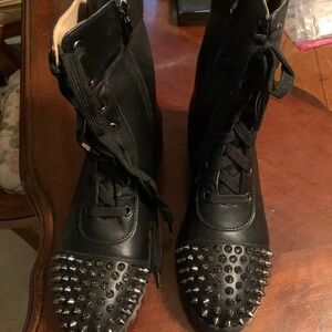 Black Studded Lace-Up Combat Boots